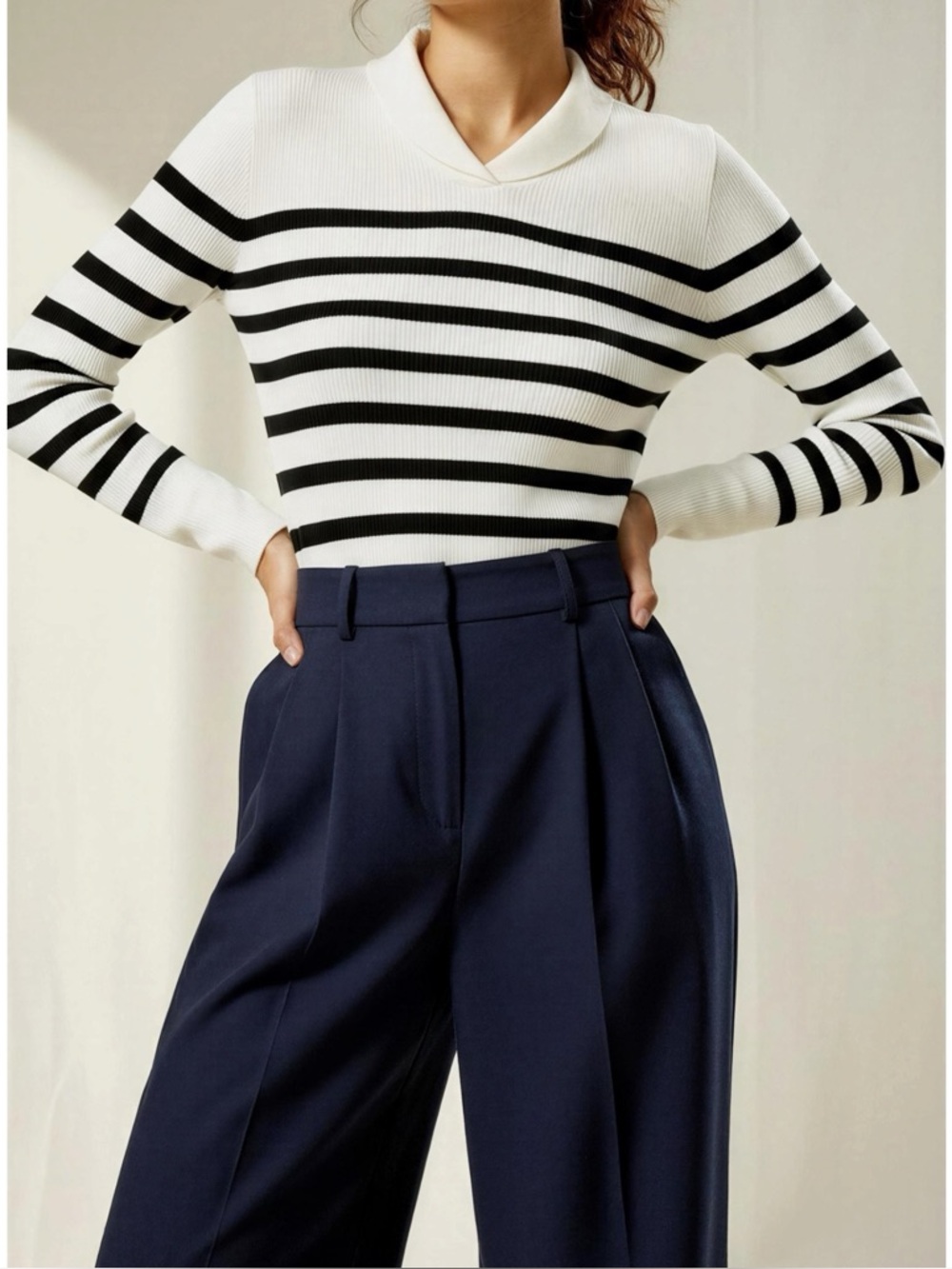 LILYSILK Striped Ultra-Fine Merino Wool Sweater, White Black Stripes, Small